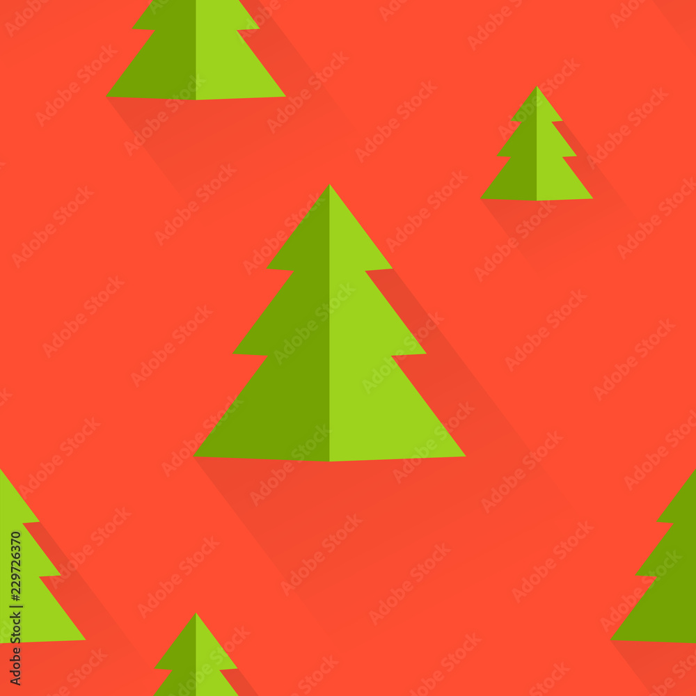 Christmas Tree Seamless Pattern Green Coral Flat