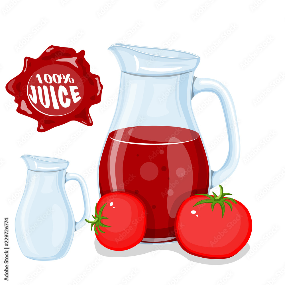 Plastic bottle with red cherry fruit juice and glass of juice or lemonade. Flat web icon. Vector illustration