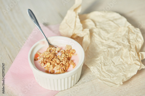 healthy breakfast with crunchy photo