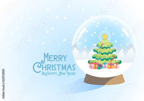 snow globe christmas tree illustration vector