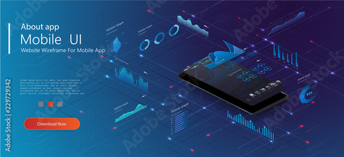 	 Online statistics and data Analytics.Digital money market, investment, finance and trading. Perfect for web design, banner and presentation. Isometric vector illustration.