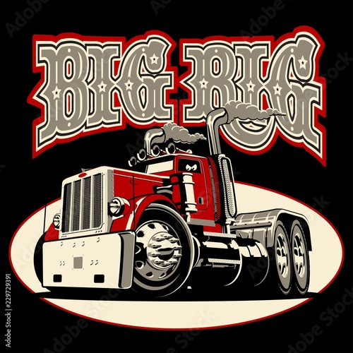 Cartoon retro semi truck with vintage lettering poster