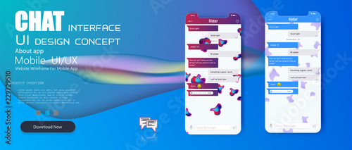  Mobile Chat App UI and UX Concept Vector Mockup in modern design. Social network concept of Chatting and messaging. SMS messages sending window. Vector Illustration. EPS10