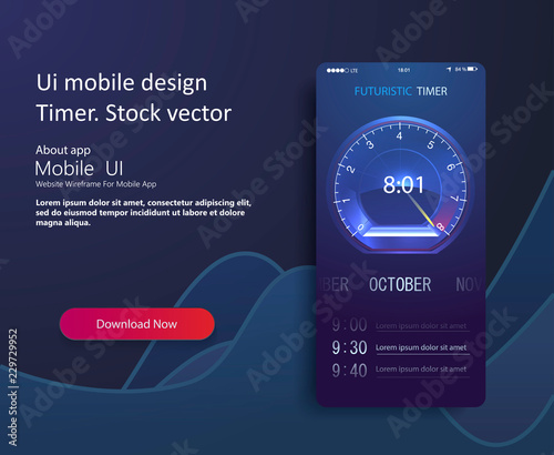 	 Ui mobile design timer. Abstract Futuristic Technology Background with Digital number timer 