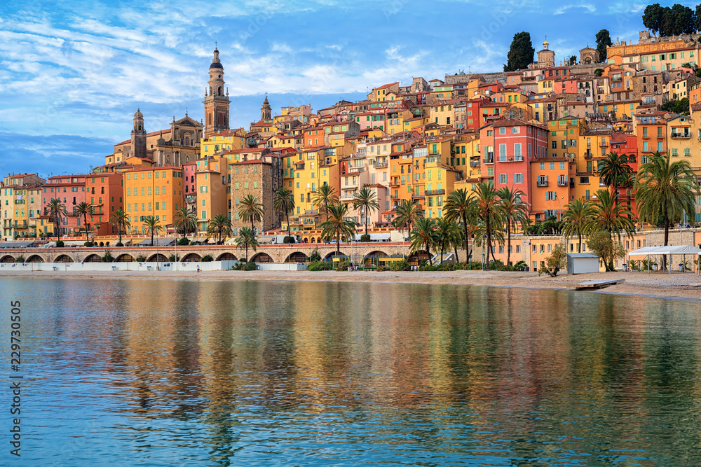 Colorful houses in the Old Town Menton, french Riviera, France