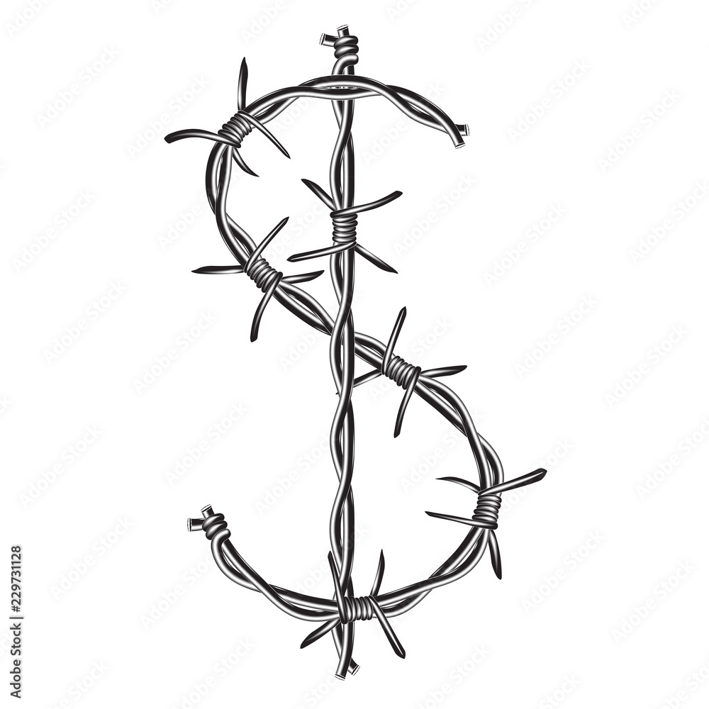 the symbol is a dollar sign made of barbed wire. isolated on white background the symbol is a dollar sign made of barbed wire. isolated on white background