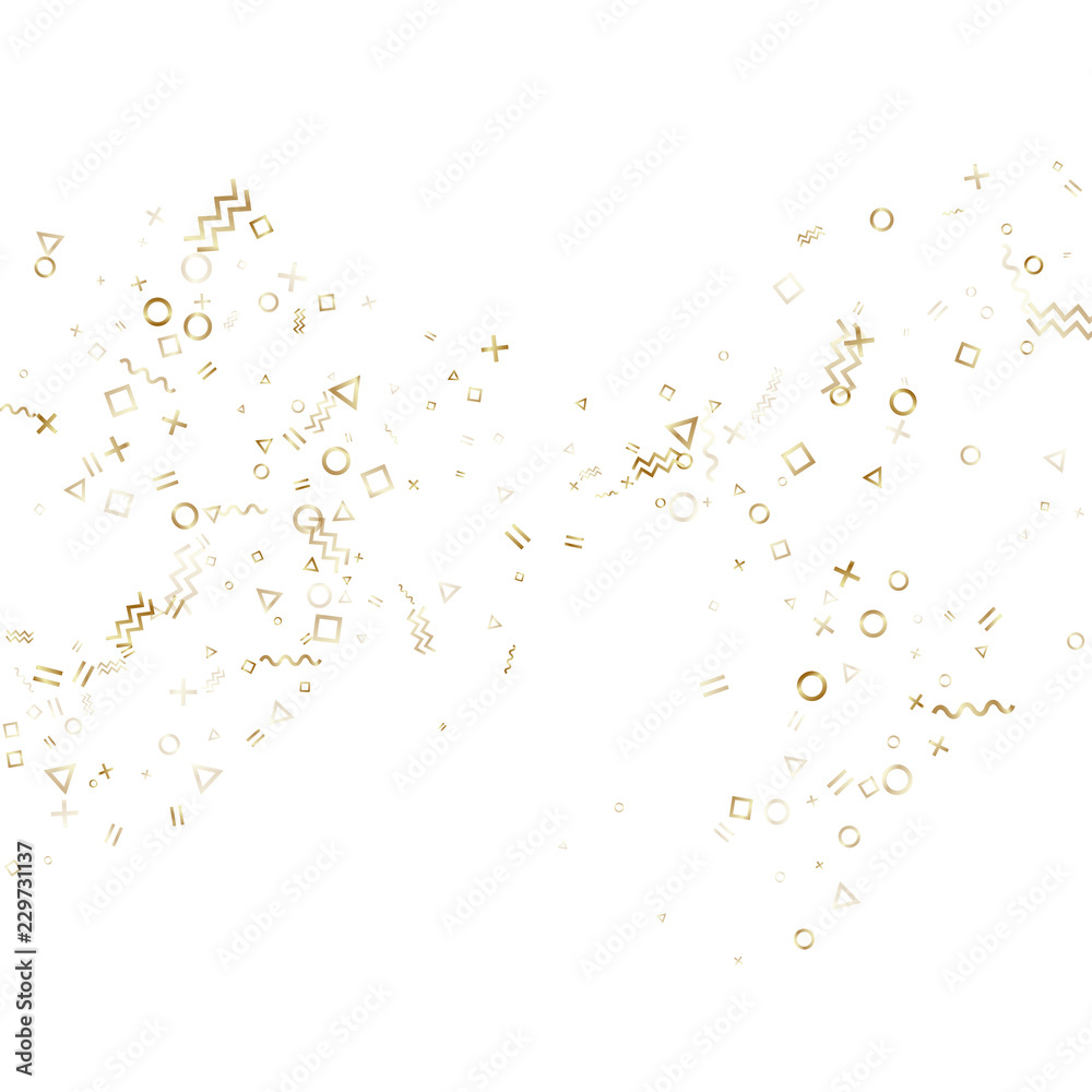 Obraz premium Memphis style geometric confetti vector background of triangle circle square shapes, chevron wavy lines.