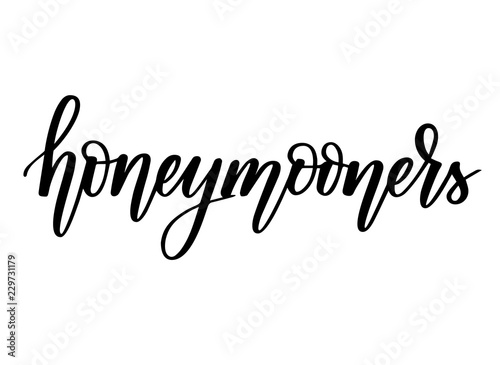 Honeymooners romantic vector happy newlywed couple lettering