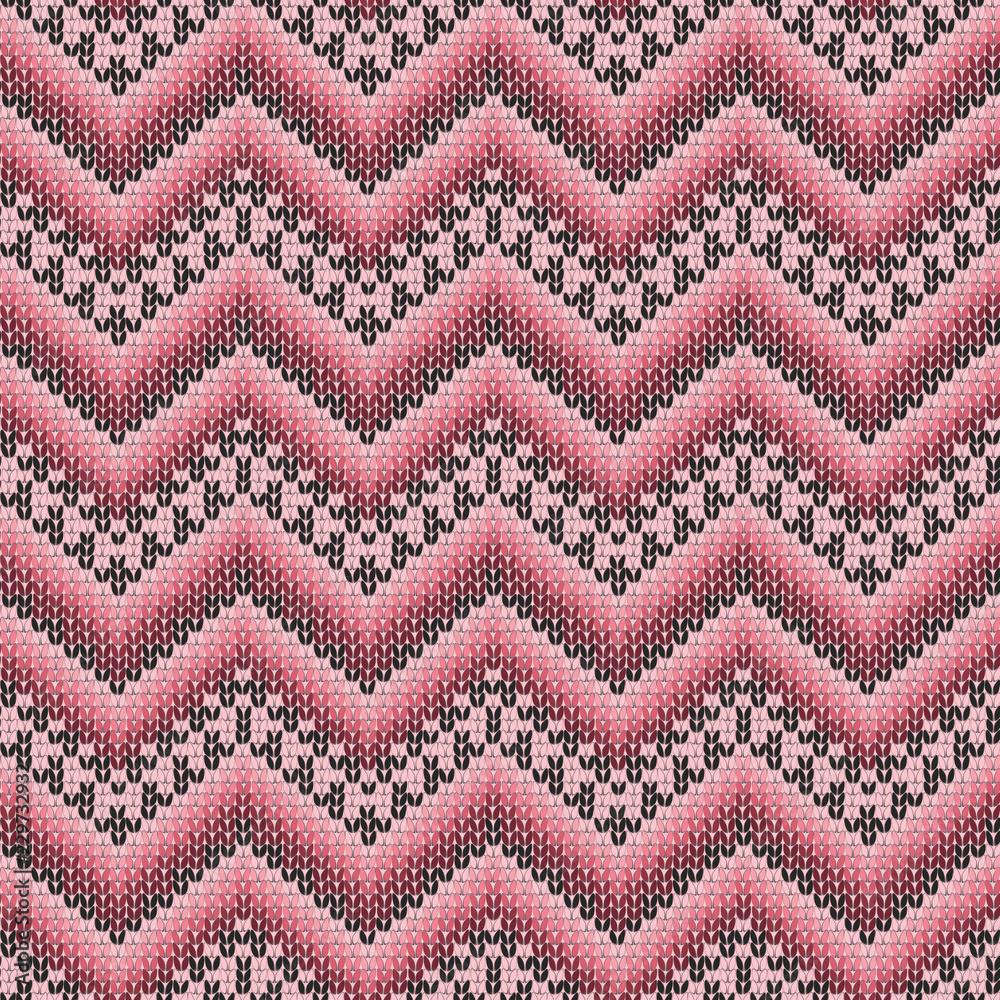 Seamless knitted pink, black zigzag pattern. pattern.
