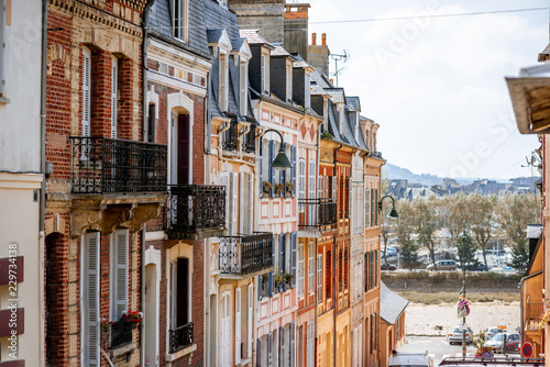 Street view with colorful buildings in Trouville, famous french town in Normandy