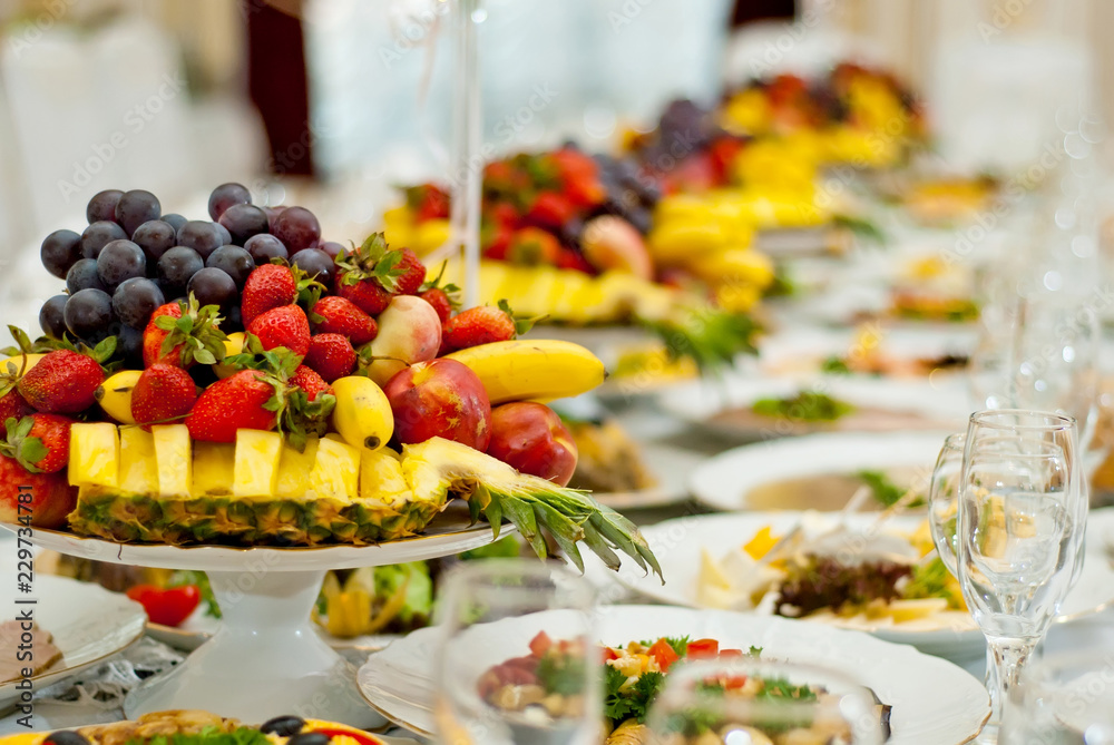 delicious dishes on the table in the restaurant. serving table. delicious dishes on the table in the restaurant. serving table.