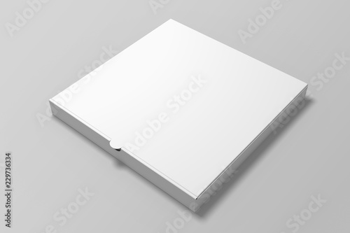 3d illustration pizza box mock up on grey background. photo