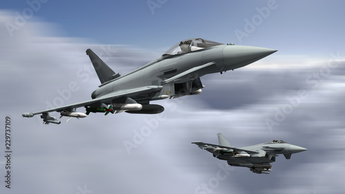 Fotografía armed military fighter jets flying on the speed