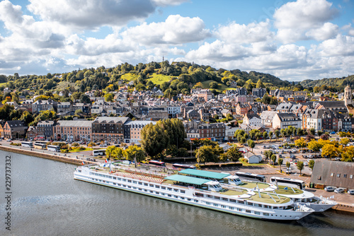 Photography Aerial view on the port and old town of Honfleur, famous french city in Normandy