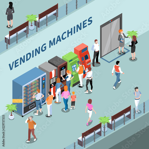 Vending Machines Consumers Isometric Composition