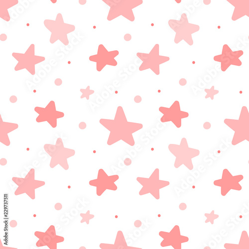 Seamless pattern of pink stars. Concept for baby shower, birthday, holiday, sleep, texture, background, wallpaper, wrapping paper, print for clothes, cards, banner. Vector illustration for girl
