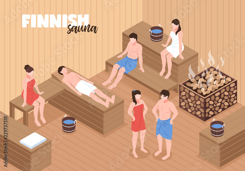 Finnish Sauna Isometric Illustration