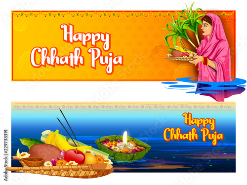 Happy Chhath Puja Holiday background for Sun festival of India