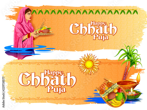 Happy Chhath Puja Holiday background for Sun festival of India photo