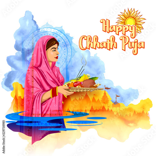 Happy Chhath Puja Holiday background for Sun festival of India