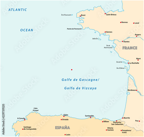 bay of biscaya vector map, france, spain