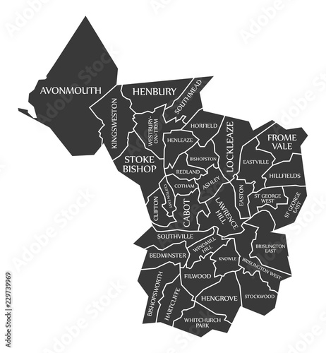 Bristol City Map England UK labelled black illustration
