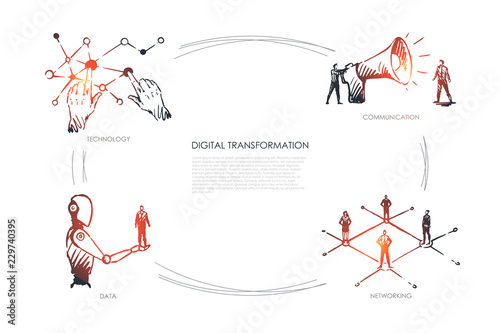 Digital transformation, technology, communication, networking, data concept