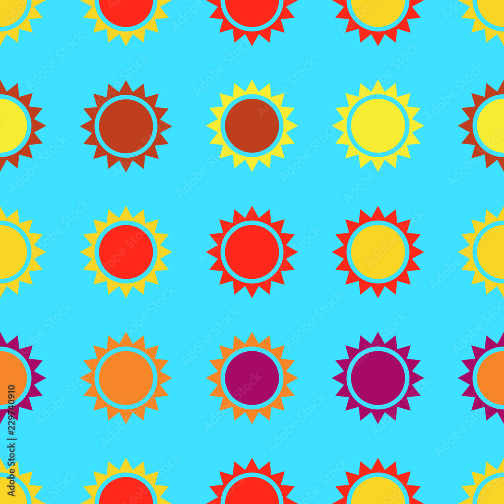 Seamless pattern background with suns, colorful illustration