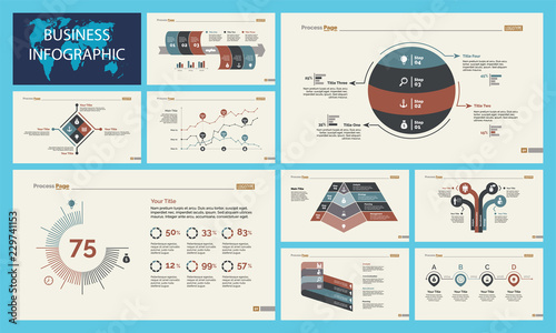 Set of statistics or strategy concept infographic charts. Business diagrams for presentation slide templates. For corporate report, advertising, banner and brochure design.