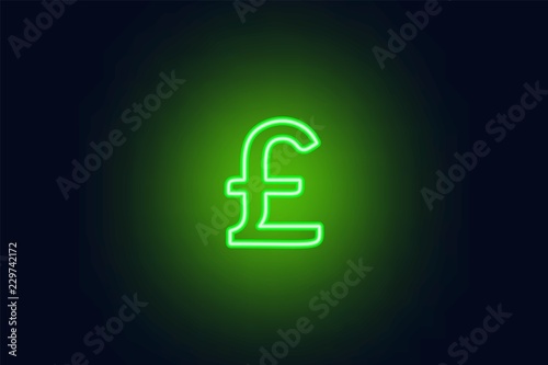 Neon pound sterling sign on a dark background. Wealth, Success concept.