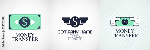 Fast money transfer vector logo, icon set.