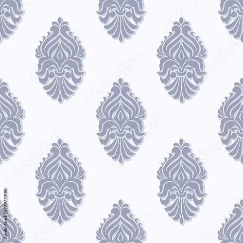 Vector damask seamless pattern background. Classical luxury old fashioned damask ornament, royal victorian seamless texture for wallpapers, textile, wrapping. Exquisite floral baroque template.