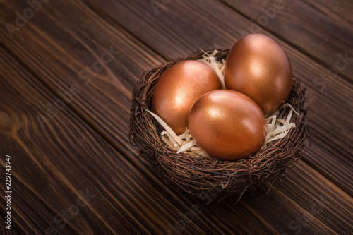 Golden eggs in nest
