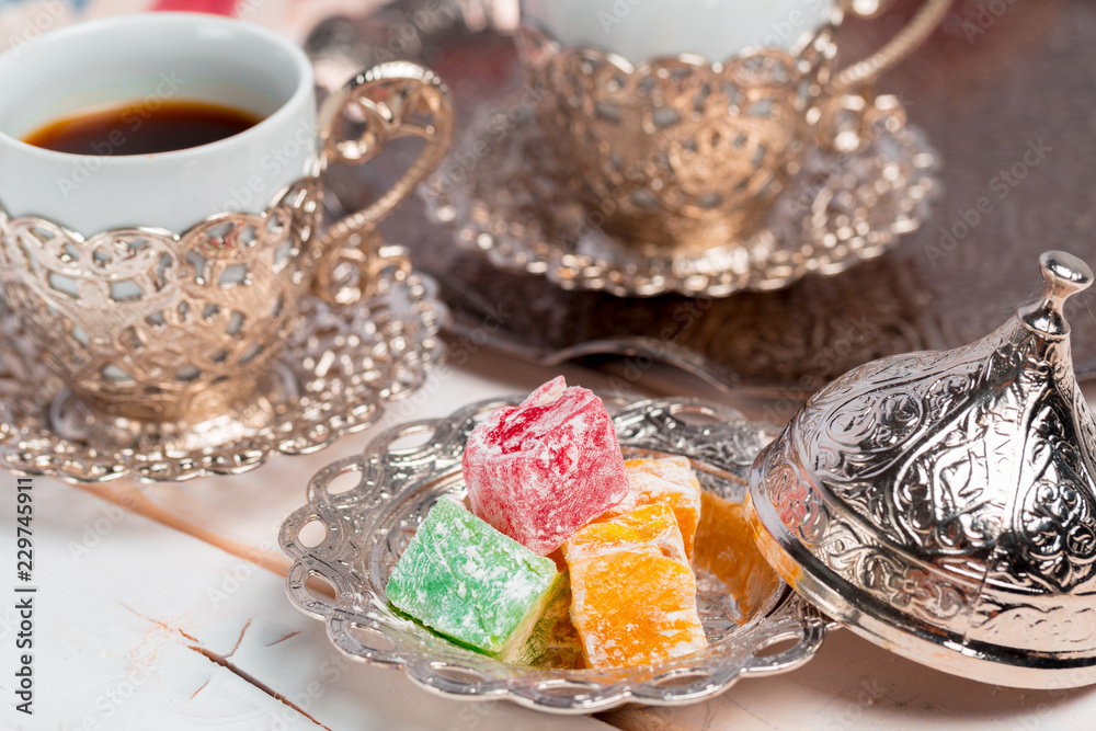 Fototapeta premium Turkish delight on a wooden table