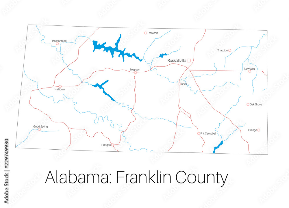 Detailed map of Franklin county in Alabama, USA
