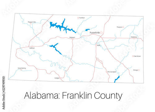 Detailed map of Franklin county in Alabama, USA