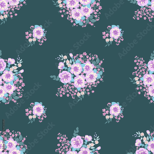 Seamless delicate pattern of bouquets. Summer flowers. Floral seamless background for textile or book covers, manufacturing, wallpapers, print, gift wrap and scrapbooking.