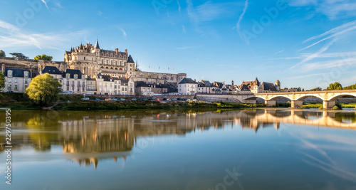 Amboise Castle at sunrise over Loire river