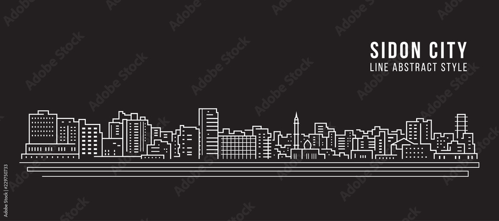 Cityscape Building Line art Vector Illustration design - sidon city