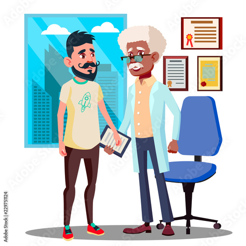 Sad Teenager Visiting Doctor Vector. Isolated Illustration