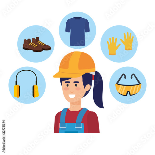 female builder constructor with security equipment