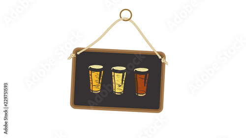 Beer varieties in chalk on a hanging sign