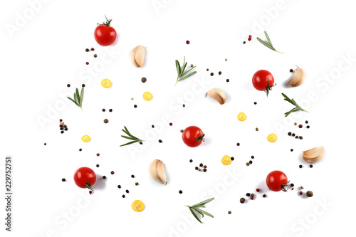 Fototapeta Naklejka Na Ścianę i Meble -  Flat lay composition with spices and herbs on white background