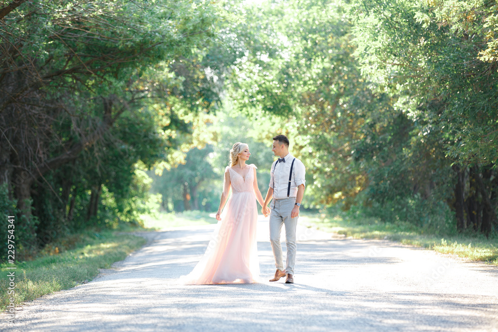 Fototapeta premium wedding couple on the nature in summer day.