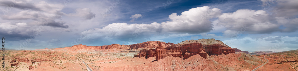 Panoramic aerial view of beautiful canyon and mountains on a beautiful sunny day, Utah Panoramic aerial view of beautiful canyon and mountains on a beautiful sunny day, Utah