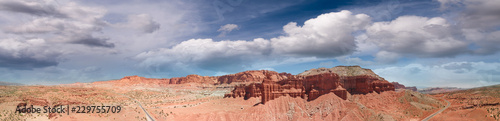 Panoramic aerial view of beautiful canyon and mountains on a beautiful sunny day, Utah