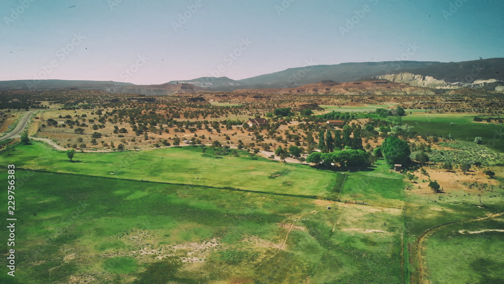 Aerial view of open countryside in Torrey, Utah