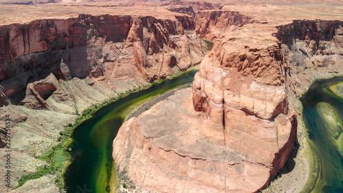 Amazing colors of Horseshoe Bend, aerial view of canyon and river