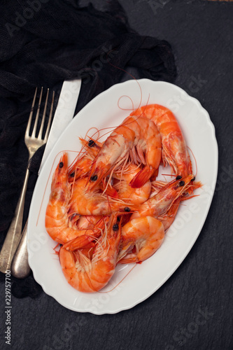 boiled shrimps on white dish