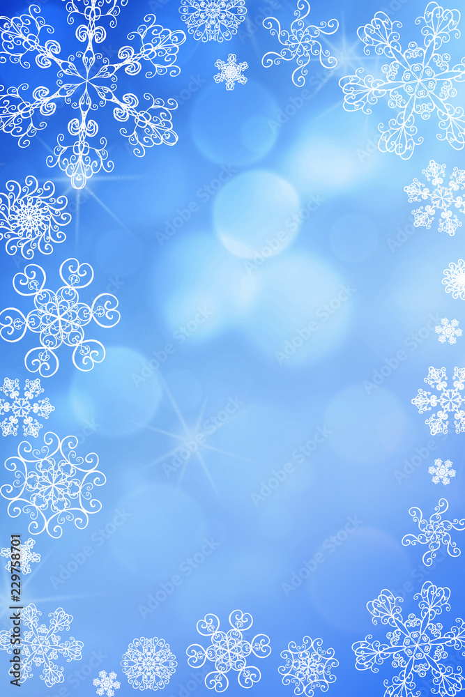 Christmas abstract winter shiny snow bokeh background with unique snowflakes Christmas abstract winter shiny snow bokeh background with unique snowflakes